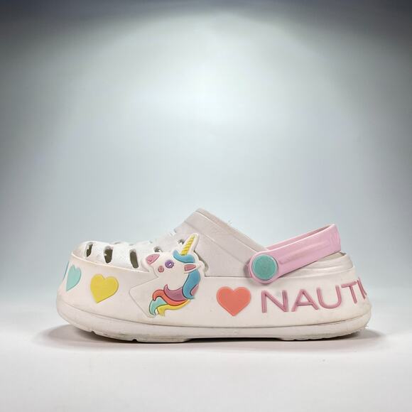 Nautica Clogs White Pink Unicorn Hearts Platform Slip On Shoes Youth Size 13 - Picture 2 of 10